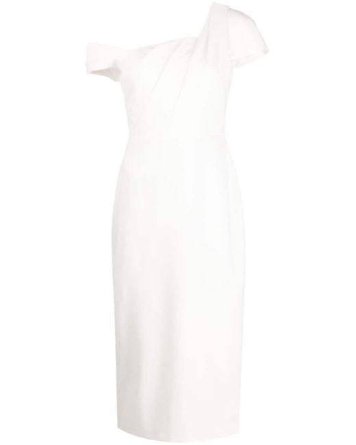 Robe mi-longue asymétrique en crêpe Marchesa en coloris White