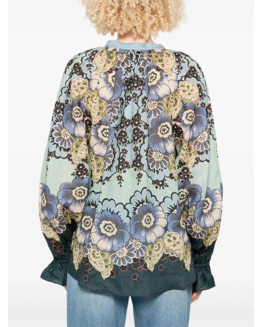 Blusa Madalena con motivo floral ALÉMAIS de color Blue