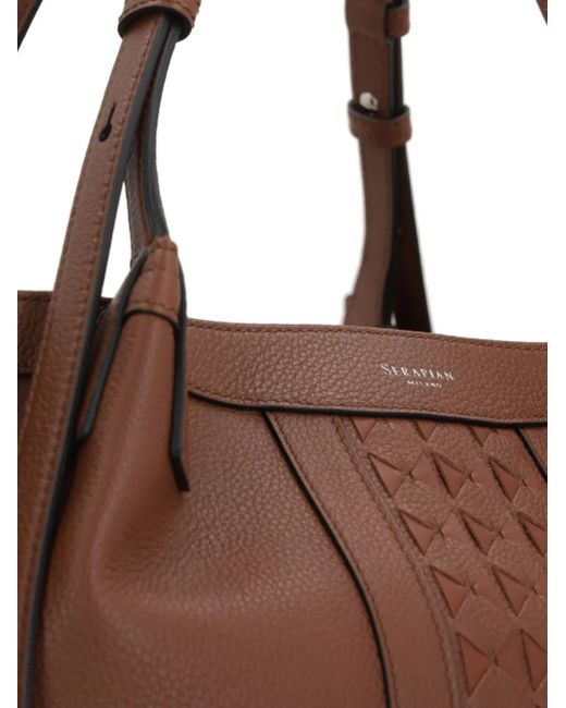 Serapian Brown Diamond-Panel Tote Bag