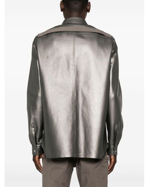 Rick Owens Gray Metallic Leather Shirt Jacket for men