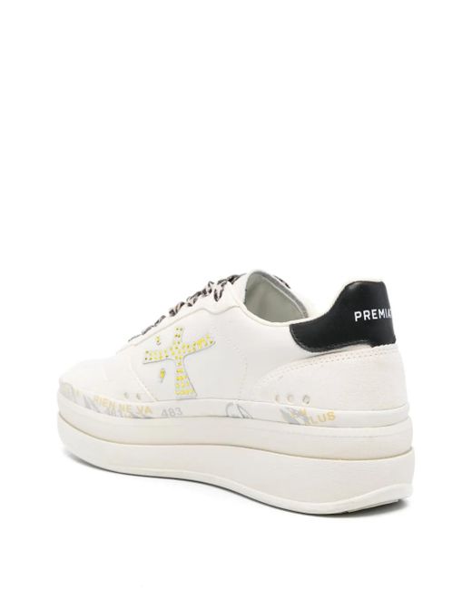 Premiata White Logo-Print Platform Sneakers