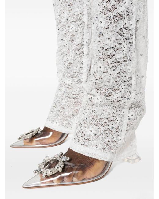 Alessandra Rich White Floral-lace Semi-sheer leggings