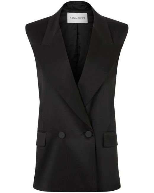 Nina Ricci Black Double-Breasted Satin Blazer