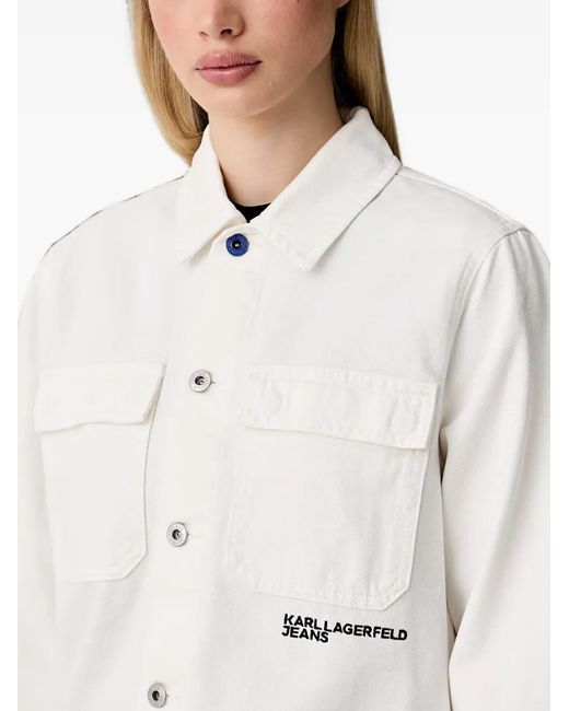 Karl Lagerfeld White Logo-Print Denim Jacket