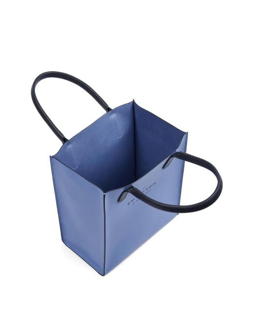 Smythson Blue Mini Kingly Leather Tote Bag