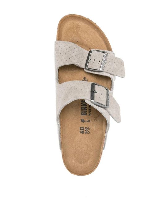 Birkenstock White Arizona Perforated Suede Slides