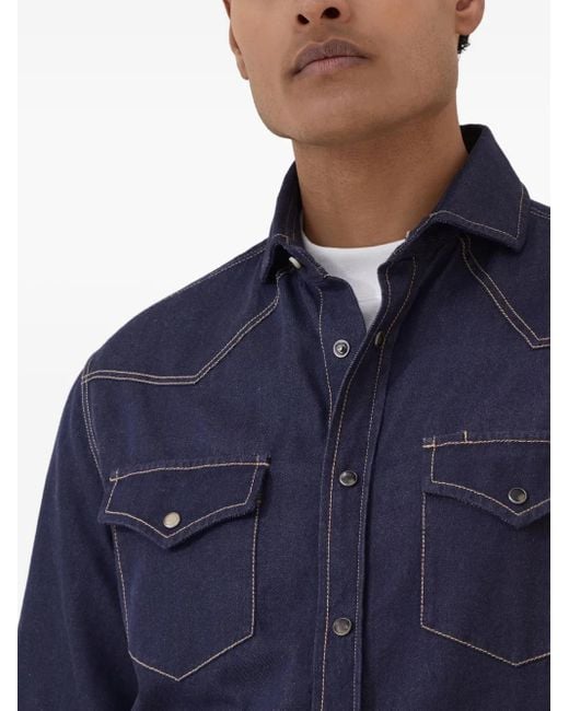 Brunello Cucinelli Blue Denim Shirt for men