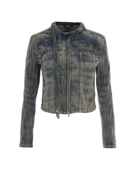 DIESEL Gray Faded-Effect Zip-Up Denim Jacket