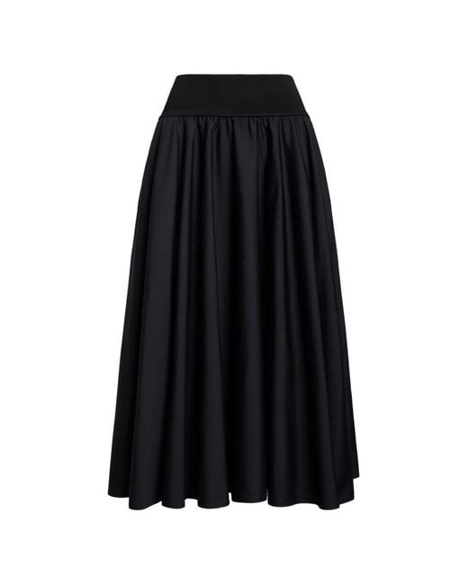 Polo Ralph Lauren Black Jupe Mi-Longue Évasée À Fronces