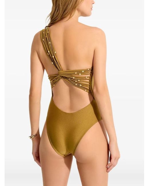 Lenny Niemeyer Brown One-Shoulder Embellished Swimsuit