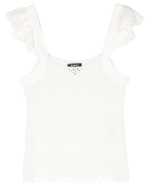 A.P.C. White Ruffle-detailed Open-knit Top