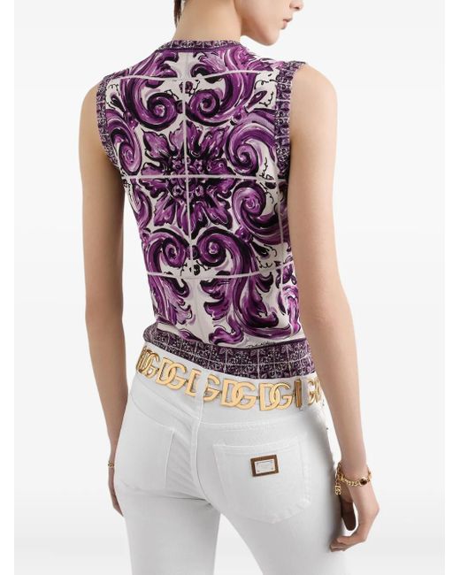Dolce & Gabbana Purple Majolica-Print Silk Top
