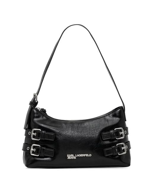 Karl Lagerfeld Black Buckle-Detail Shoulder Bag
