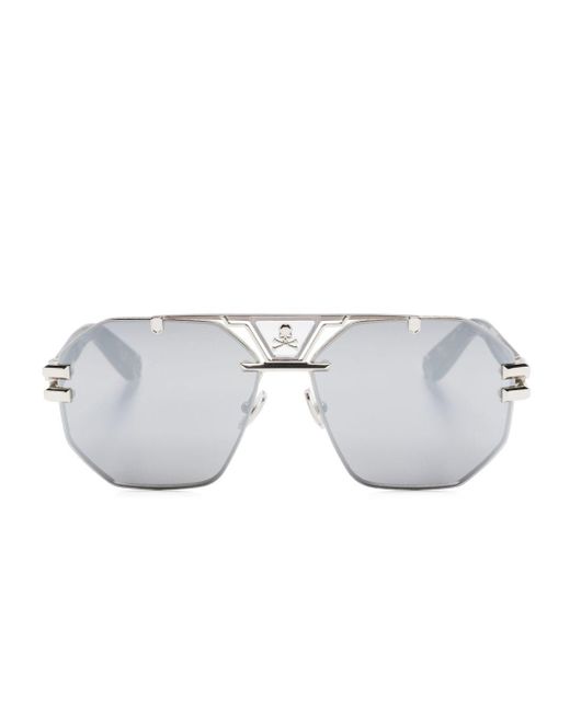 Philipp Plein Gray Pilot-frame Sunglasses