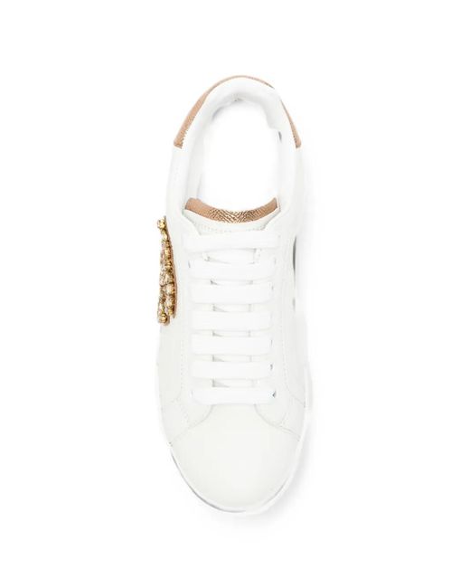 Dolce & Gabbana White Crystal-Embellished Dg Logo Sneakers