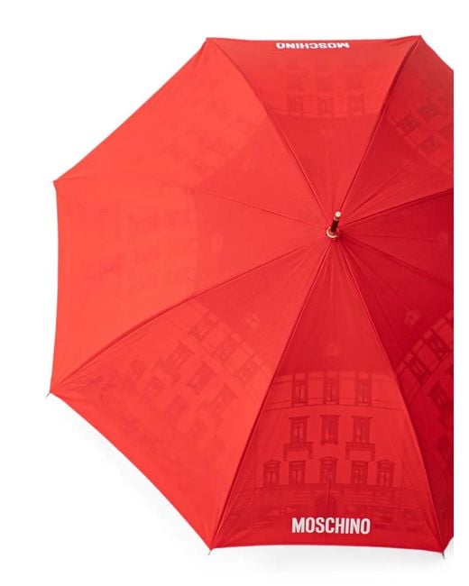 Moschino White Building-Print Curved-Handle Umbrella