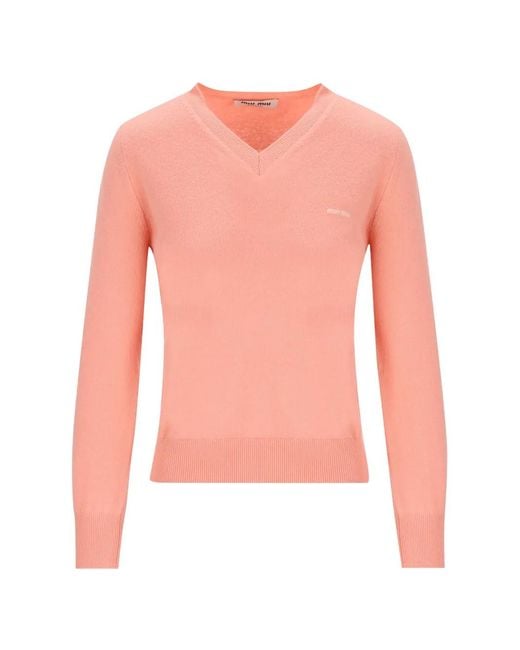 Miu Miu Pink V-Neck Wool Cardigan