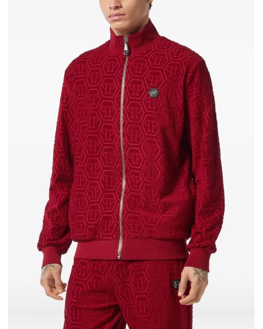 Philipp Plein Red Monogram-Jacquard Track Jacket for men