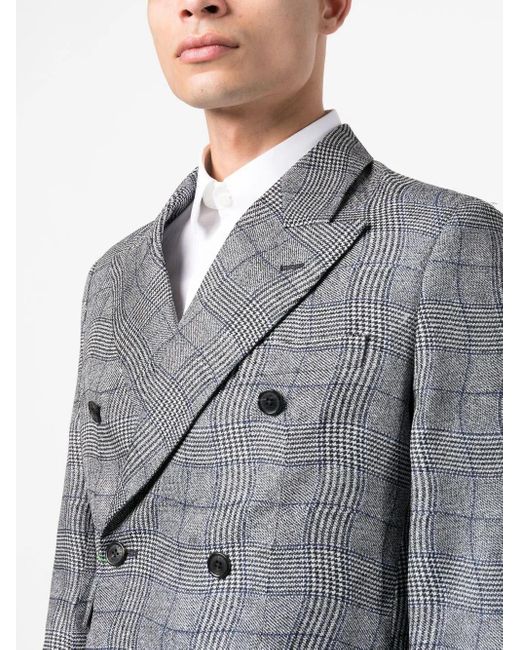 KENZO Gray Checked Double-Breasted Blazer for men