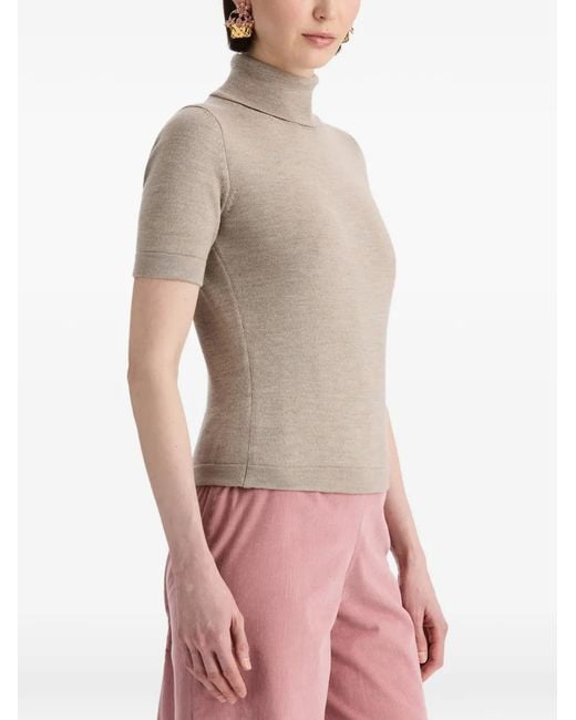 Oscar de la Renta Gray Turtleneck Short-Sleeved Knitted T-Shirt