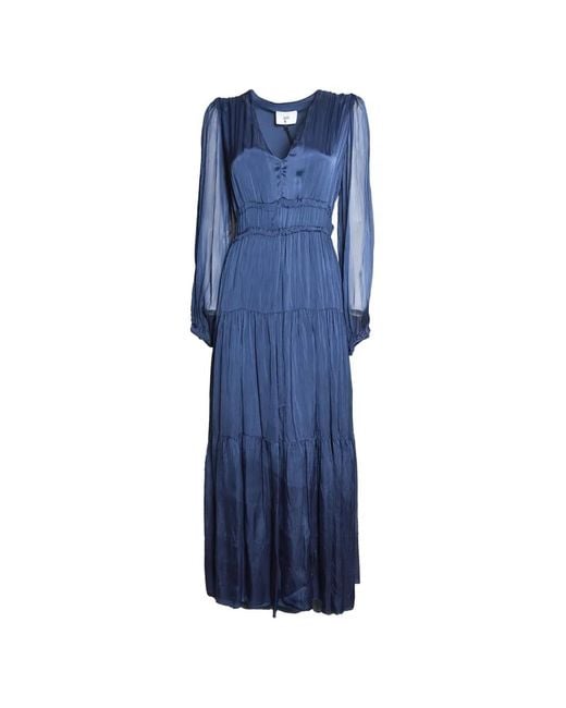 SOLOTRE Blue Tiered Long-Sleeve Maxi Dress