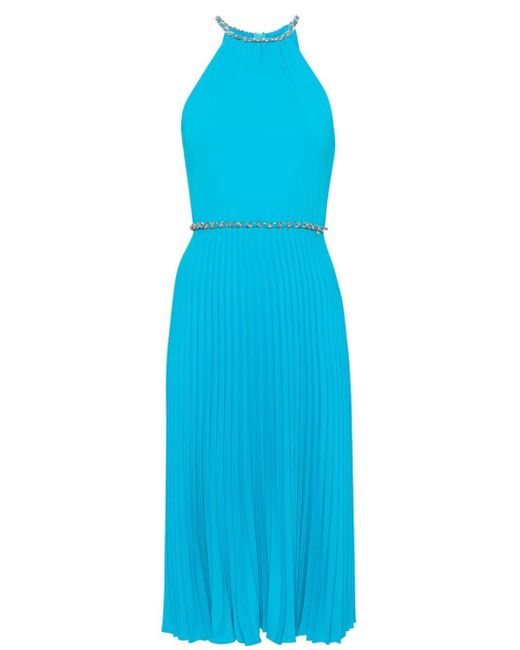 Nissa Blue Pleated Midi Dress