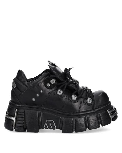 New Rock Black M-120N-C26 Lace-Up Platform Trainers