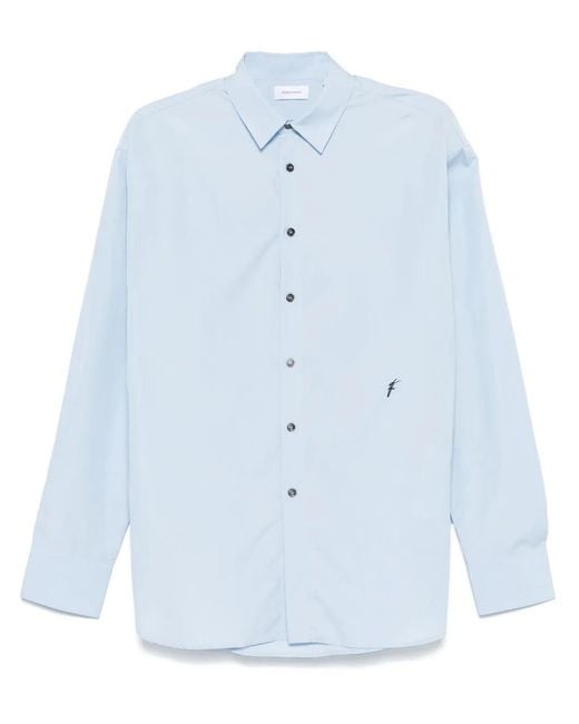Ferragamo Blue Logo-Embroidered Shirt for men