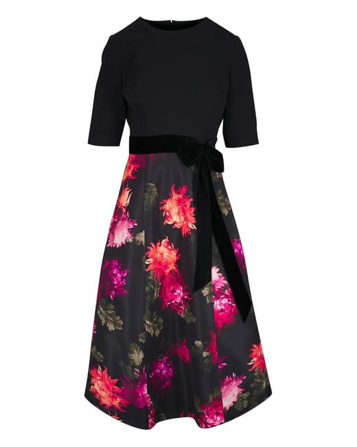 Carolina Herrera Black Chrysanthemum-Print Midi Dress