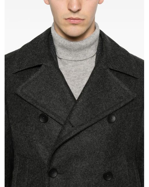 Tagliatore Black Double-Breasted Coat for men