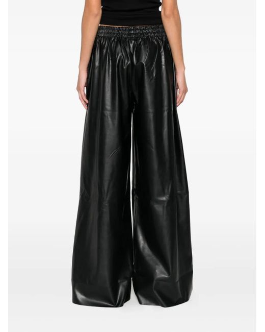 Norma Kamali Black Elastic-Waist Wide-Leg Trousers