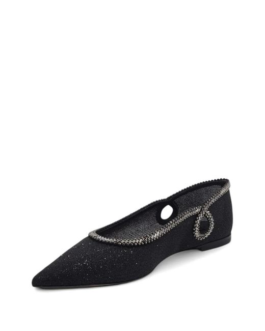Casadei White Josephine Chain-Trim Pointed-Toe Ballet Flats