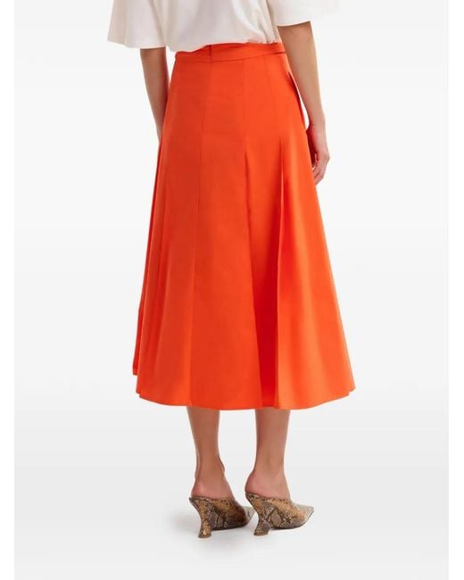 Essentiel Antwerp Orange "Jaelyn" Deep Pleat Midi-Skirt