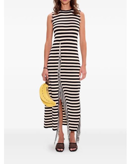 Simon Miller White Sabine Striped Fringe Knit Midi Dress