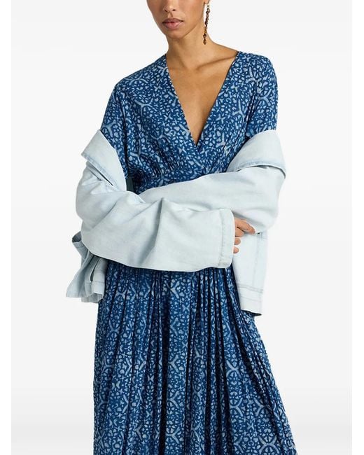 Momoní Blue Printed V-Neck Dress