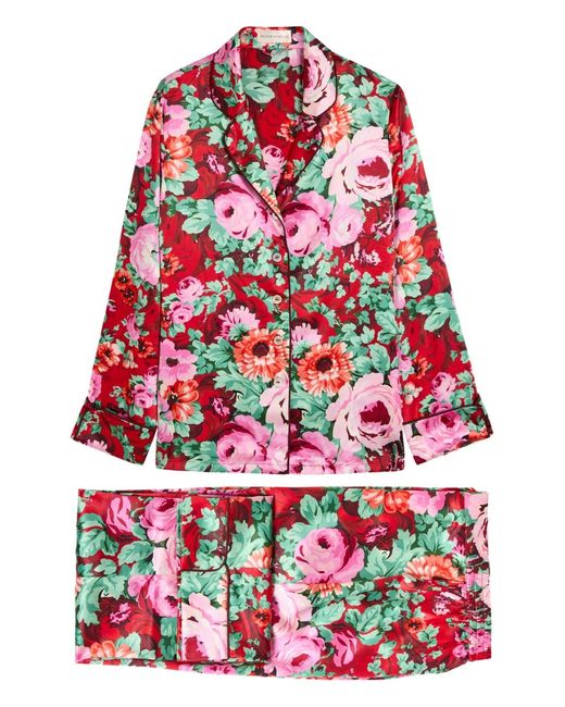 Olivia Von Halle Red Floral Print Pyjama Set