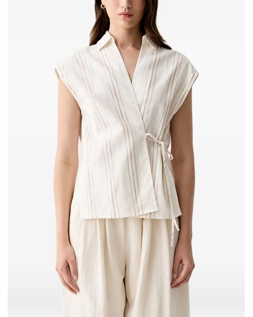 Benetton White Striped Wrap-Style Blouse