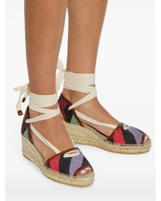 Versace Metallic Lola Striped Wedge Sandals