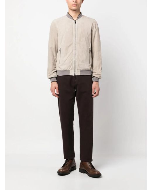 Moorer Natural Zip-Up Leather Bomber Jacket for men