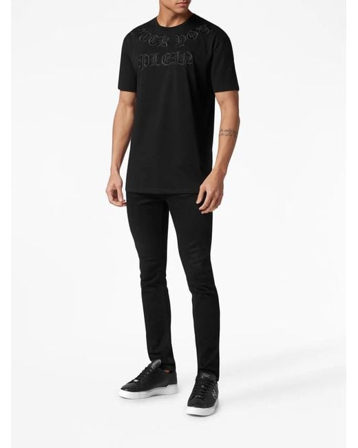 Philipp Plein Black Gothic Logo-Patch T-Shirt for men