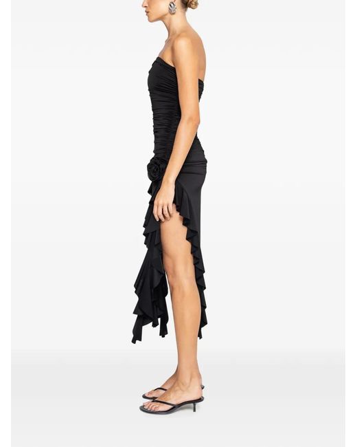 Nissa Black Floral-Appliqué Midi Dress
