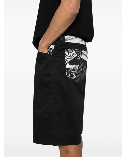 Versace Black Newspaper-patchwork Shorts for men