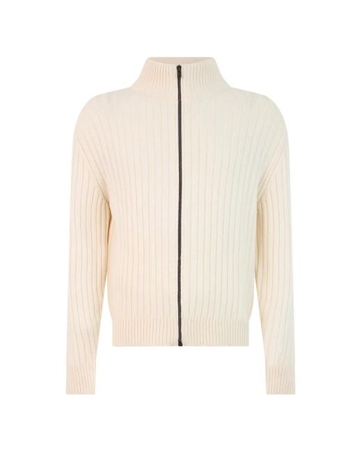 Herno White Ribbed-Knit Zip-Up Cardigan for men