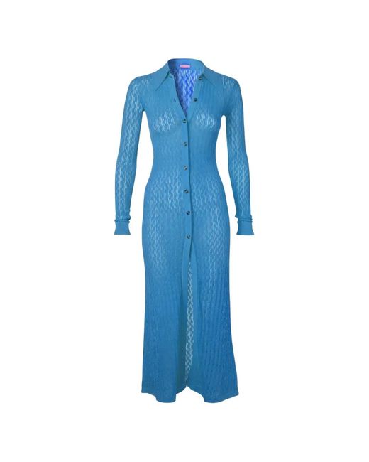 Dodo Bar Or Blue Tory Pointelle-Knit Button-Down Maxi Dress