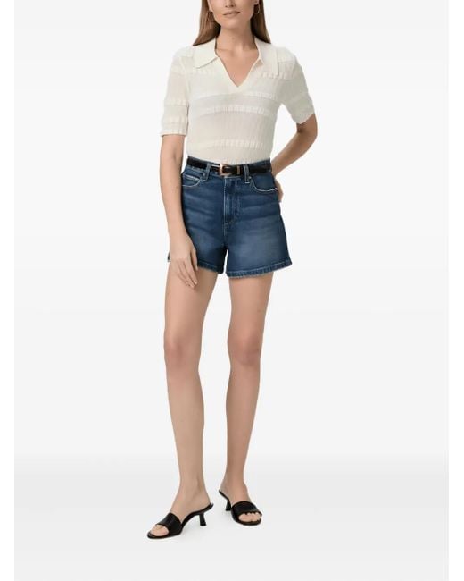 PAIGE Blue Whiskering-Effect Denim Shorts