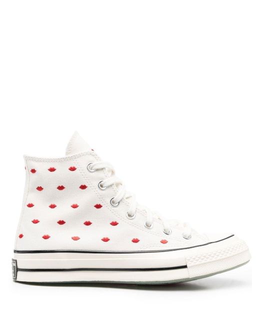 Converse Rubber Chuck 70 Hi Embroidered-lips Sneakers In White | Lyst ...