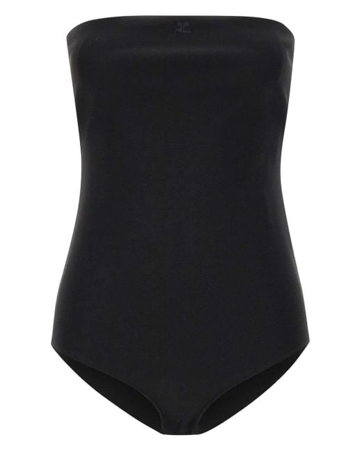 Courreges Black Logo-Embroidered Strapless Bodysuit
