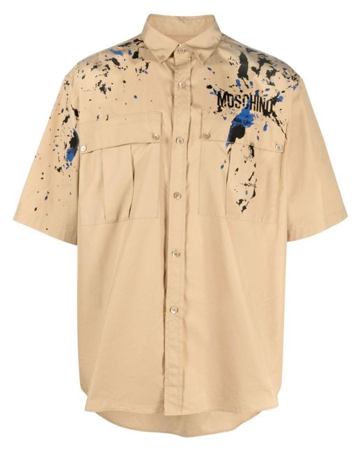 Camisa con estampado pintado y manga corta Moschino de hombre de color Natural