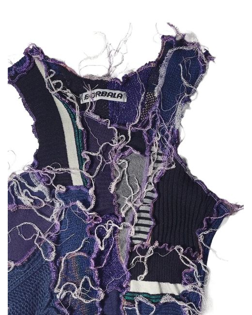 Borbala Blue Patchwork Raw-Edge Tank Top