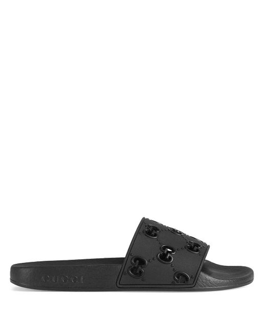 Gucci Black Rubber GG Slide Sandal